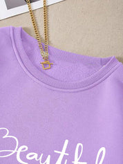 Kotty Purple Typography Printed Fleece Pullover