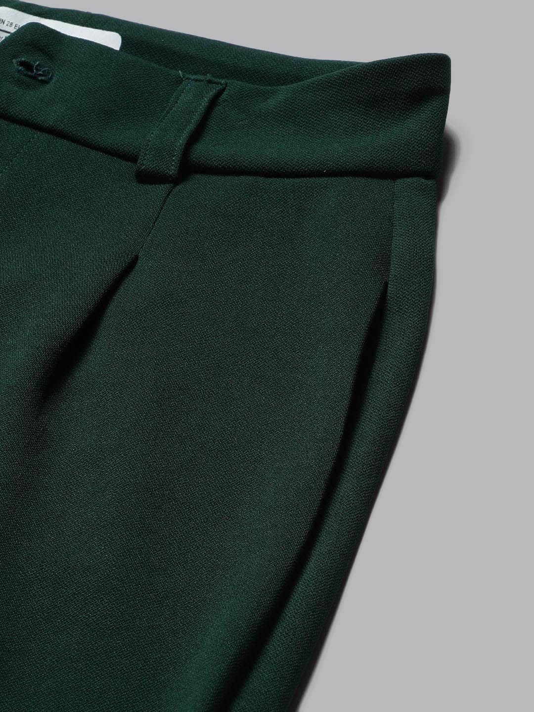 KOTTY BIZwear Women Green Relaxed Straight Leg Straight Fit High-Rise Easy Wash Pleated Trousers