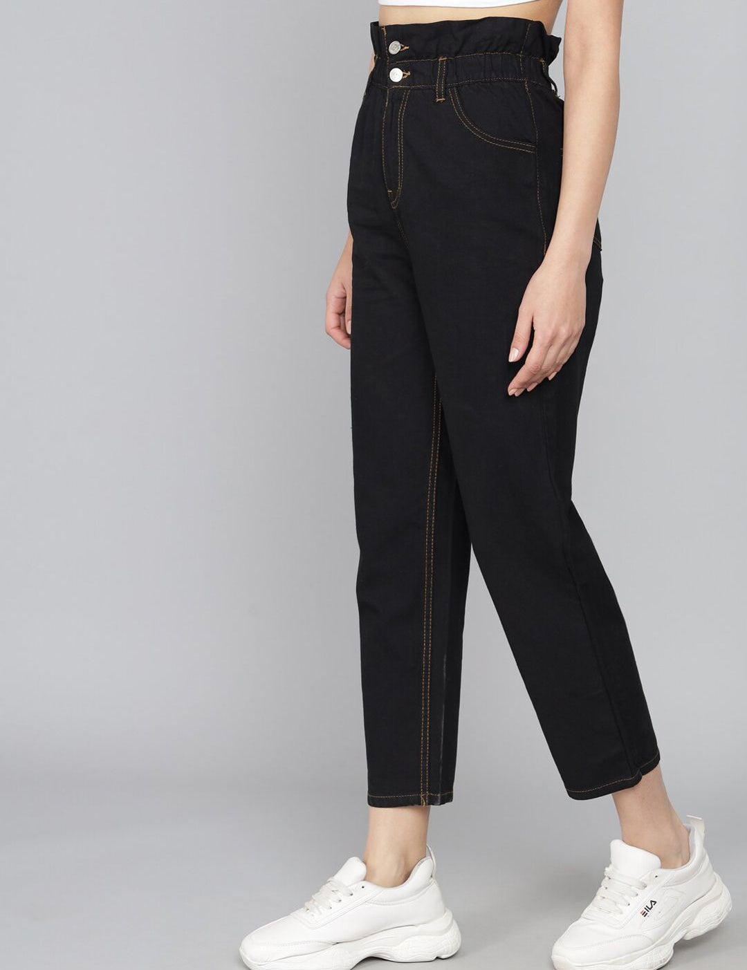 Kotty Women Black Boyfriend Fit High-Rise Pure Cotton Jeans