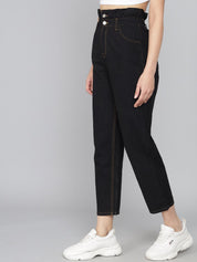 Kotty Women Black Boyfriend Fit High-Rise Pure Cotton Jeans