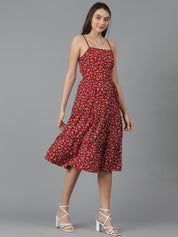 Kotty Floral Printed Shoulder Straps Sleeveless Layered Fit & Flare Dress