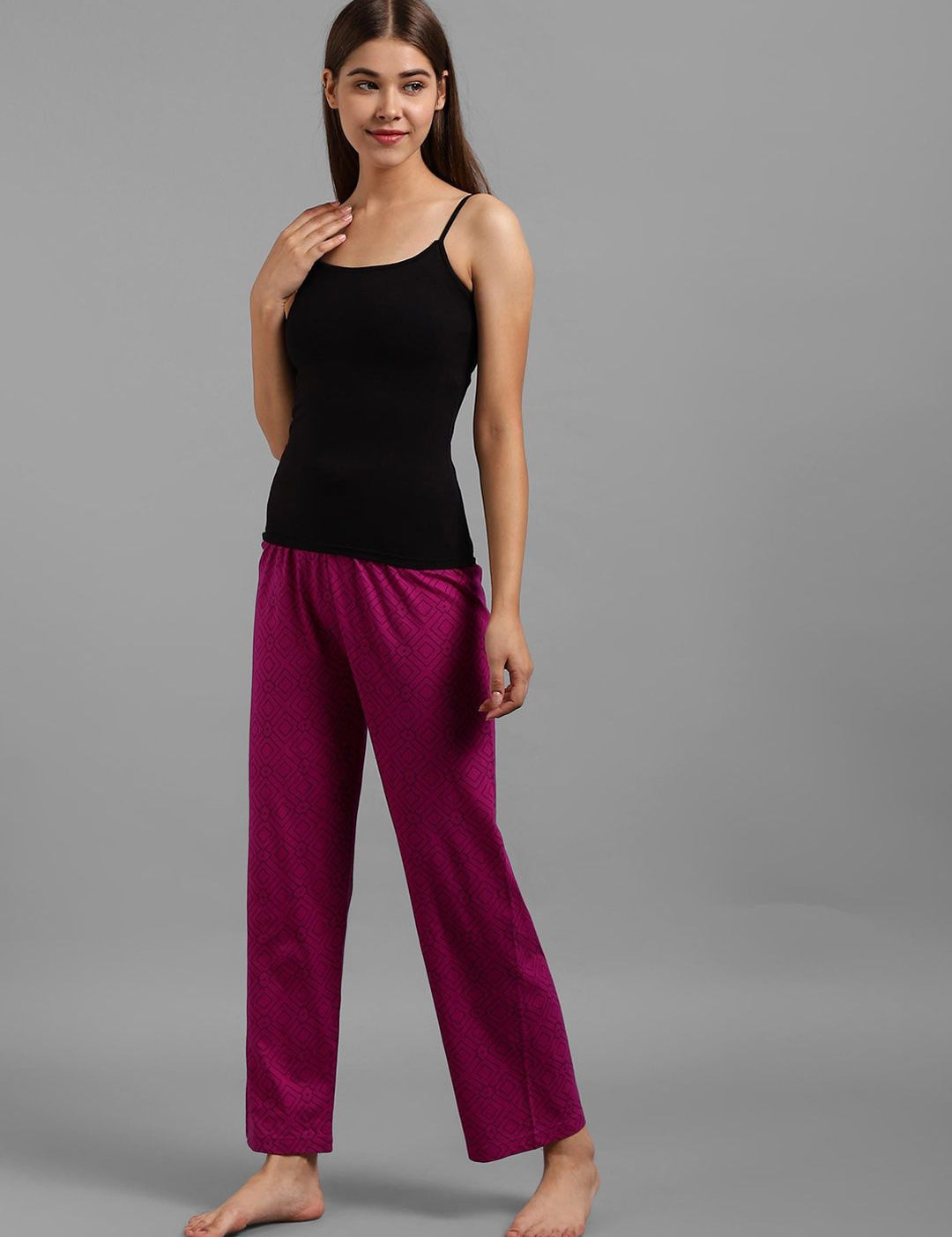 Kotty Women Purple & Black Geometric Print Lounge Pants