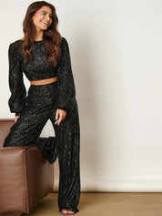 Kotty Sequins Embellished Boat Neck Co-Ord Set