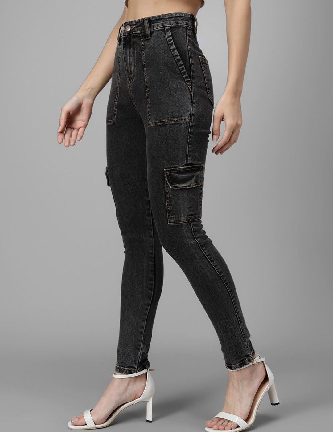 Kotty Women Black Slim Fit High-Rise Low Distress Jeans