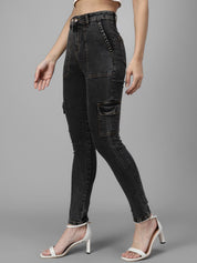 Kotty Women Black Slim Fit High-Rise Low Distress Jeans
