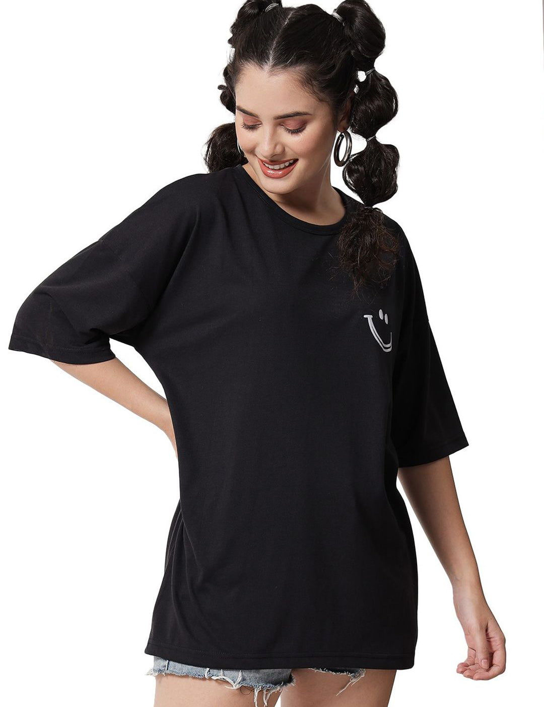 Kotty Women Graphic Printed Round Neck  Oversized T-shirt