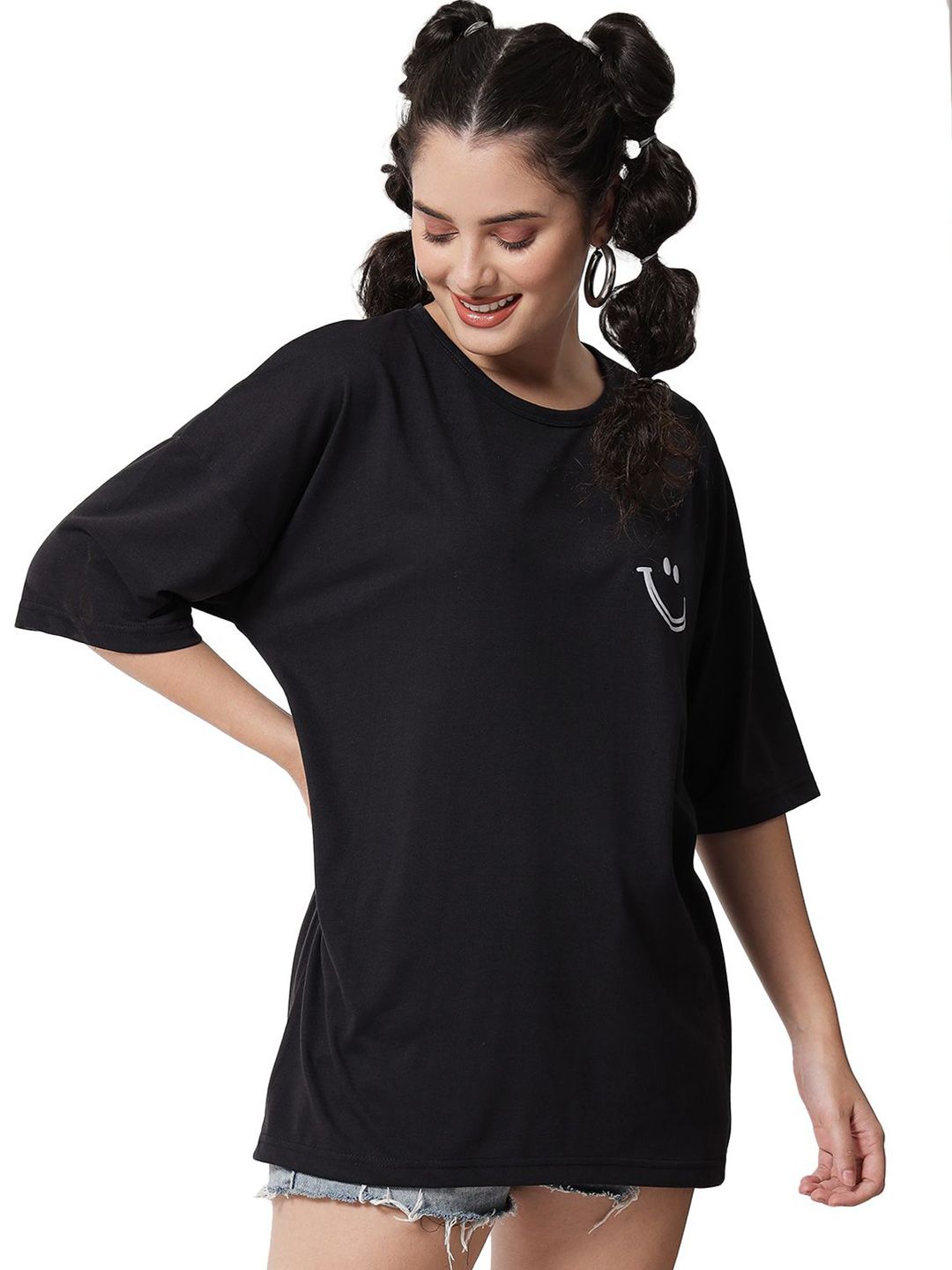 Kotty Women Graphic Printed Round Neck  Oversized T-shirt