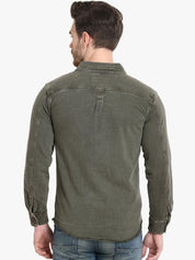 Kotty Men Olive Green Solid Denim Jacket