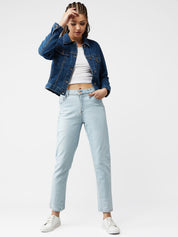 Kotty Women Navy Blue Solid Denim Jacket
