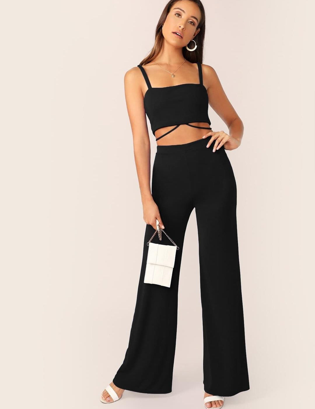 Kotty Shoulder Straps Sleeveless Crop Top With Trousers