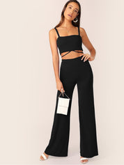 Kotty Shoulder Straps Sleeveless Crop Top With Trousers