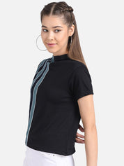 Kotty Women Black & Blue Striped Pure Cotton Top