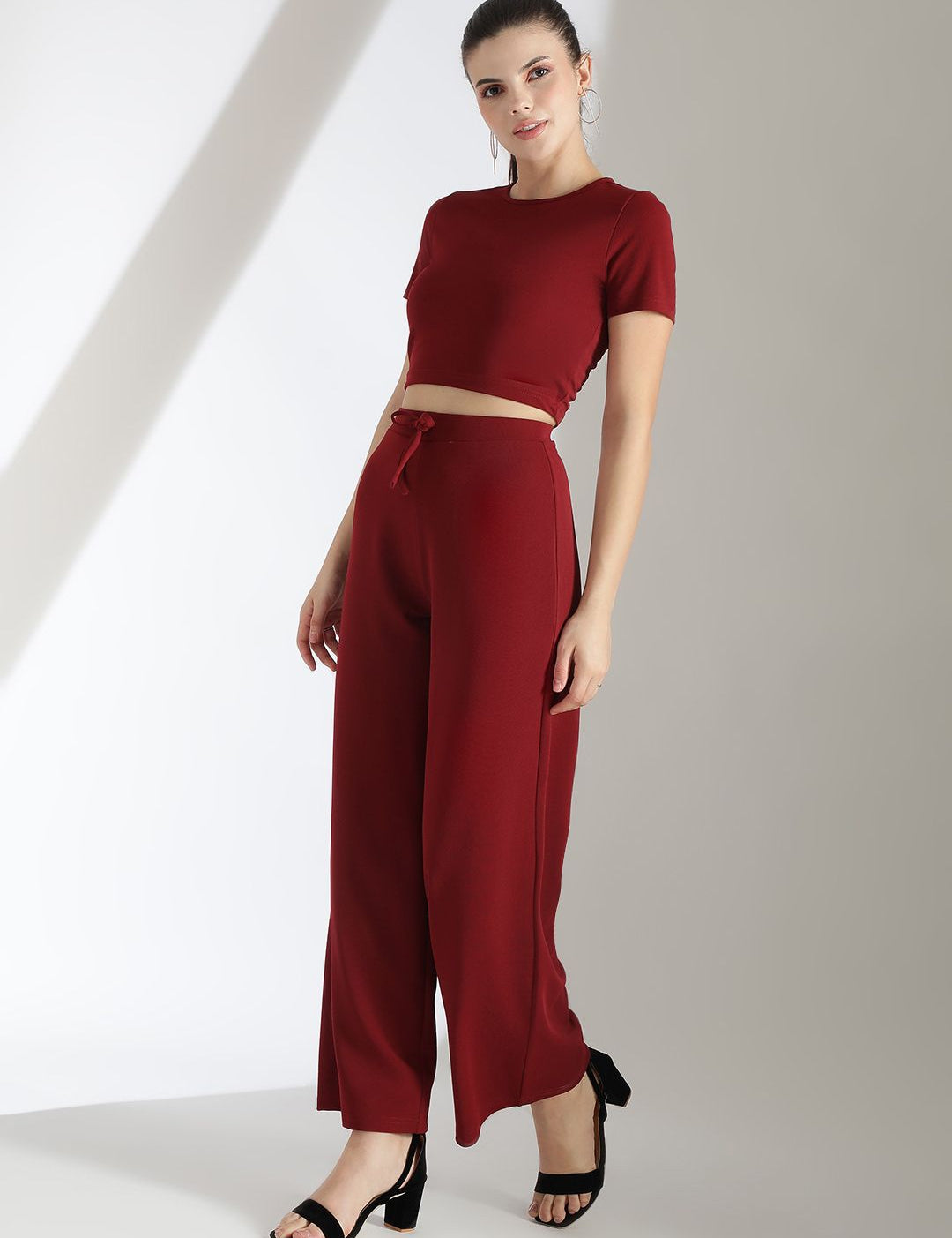 Kotty Maroon Round Neck Top & Trousers