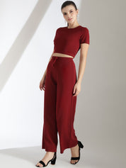 Kotty Maroon Round Neck Top & Trousers