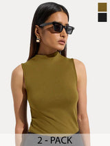 Kotty Women Pack of 2 High Neck Fitted Top