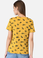 Kotty Women Pack of 2 Yellow & Blue Printed Round Neck T-shirts