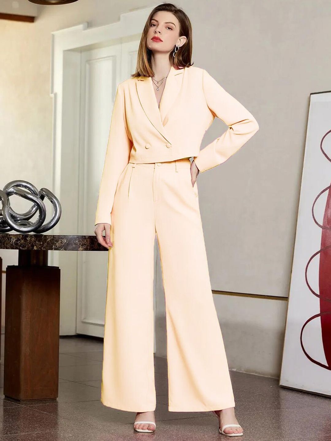 KOTTY BIZwear Beige Blazer & Trousers Co-Ord Set