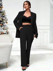 Kotty Black Notched Lapel Collar Single-Breasted Blazer With Trouser 