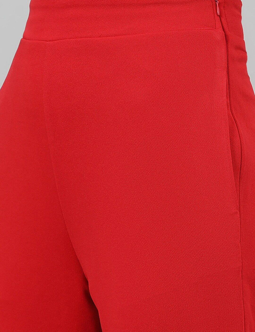 Kotty Red Collarless Long Sleeves Blazer With Trousers