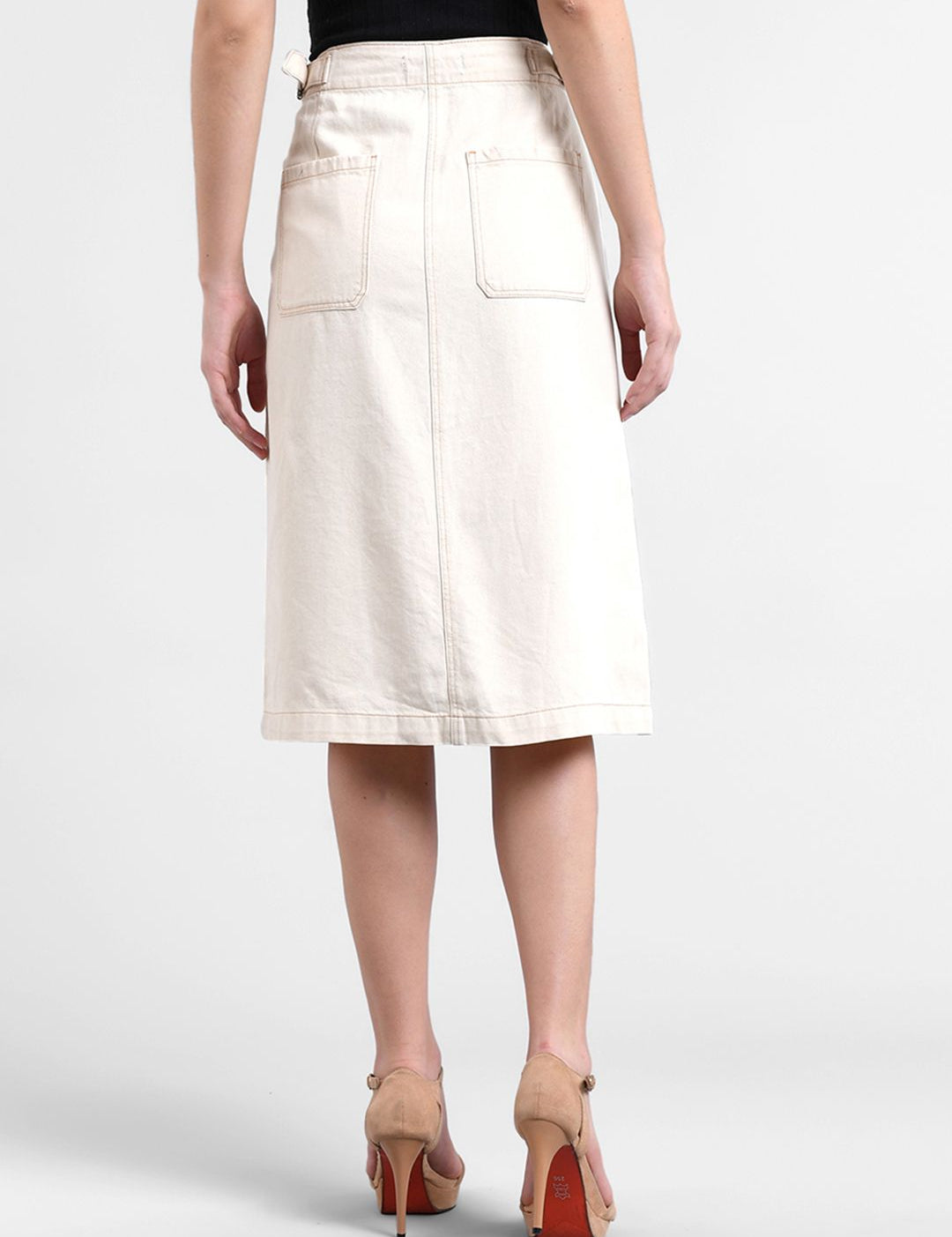 Kotty Women Off-White Solid Denim A-Line Skirt