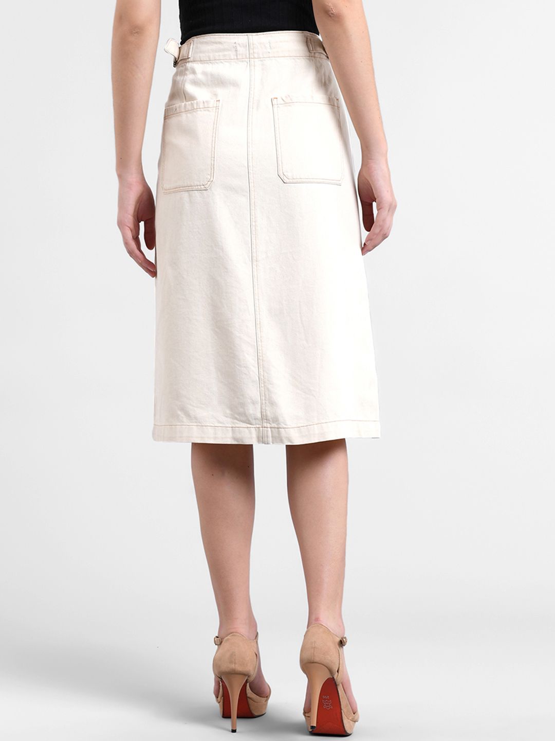 Kotty Women Off-White Solid Denim A-Line Skirt