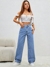 Kotty Women Wide Leg High-Rise Clean Look Crinkle Stretchable Jeans