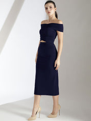 Kotty Navy Blue Off Shoulder Top With Skirt 