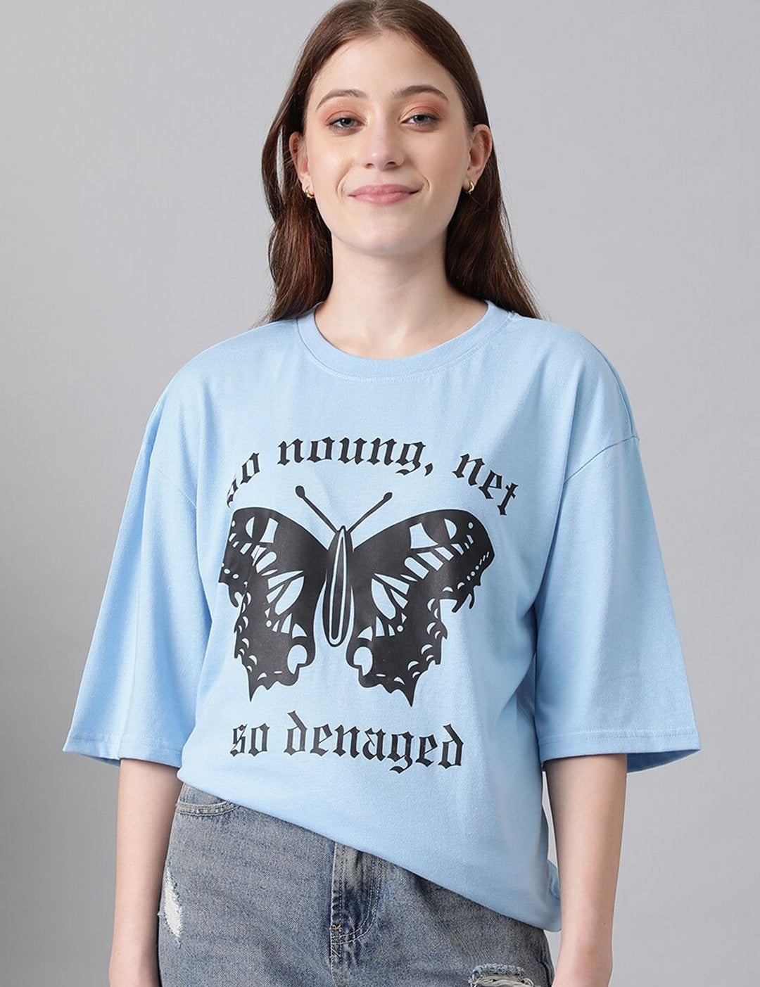 Kotty Graphic Printed Round Neck Oversized T-shirt