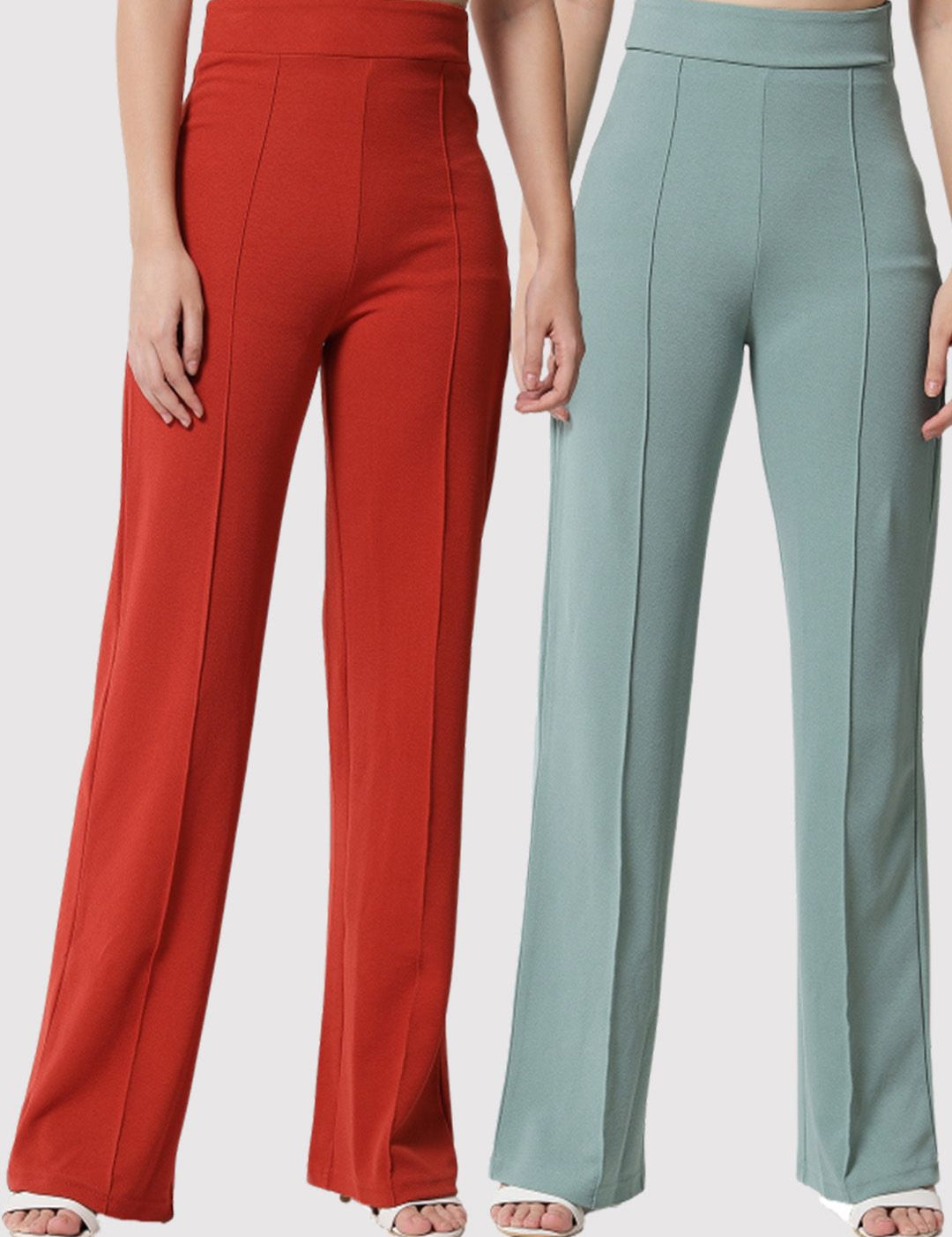 Kotty Women Pack of 2 Relaxed Straight Leg Straight Fit High-Rise Easy Wash Trousers