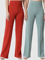 Kotty Women Pack of 2 Relaxed Straight Leg Straight Fit High-Rise Easy Wash Trousers