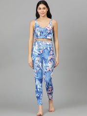 Kotty Round Neck Sleeveless Printed Crop Top & Tight Night Suit Set