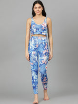 Kotty Round Neck Sleeveless Printed Crop Top & Tight Night Suit Set