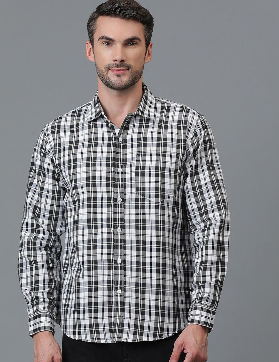 Kotty New Tartan Checks Spread Collar Casual Shirt