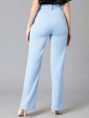 KOTTY BIZwear Women Relaxed Straight Leg High-Rise Easy Wash Straight Fit Trousers