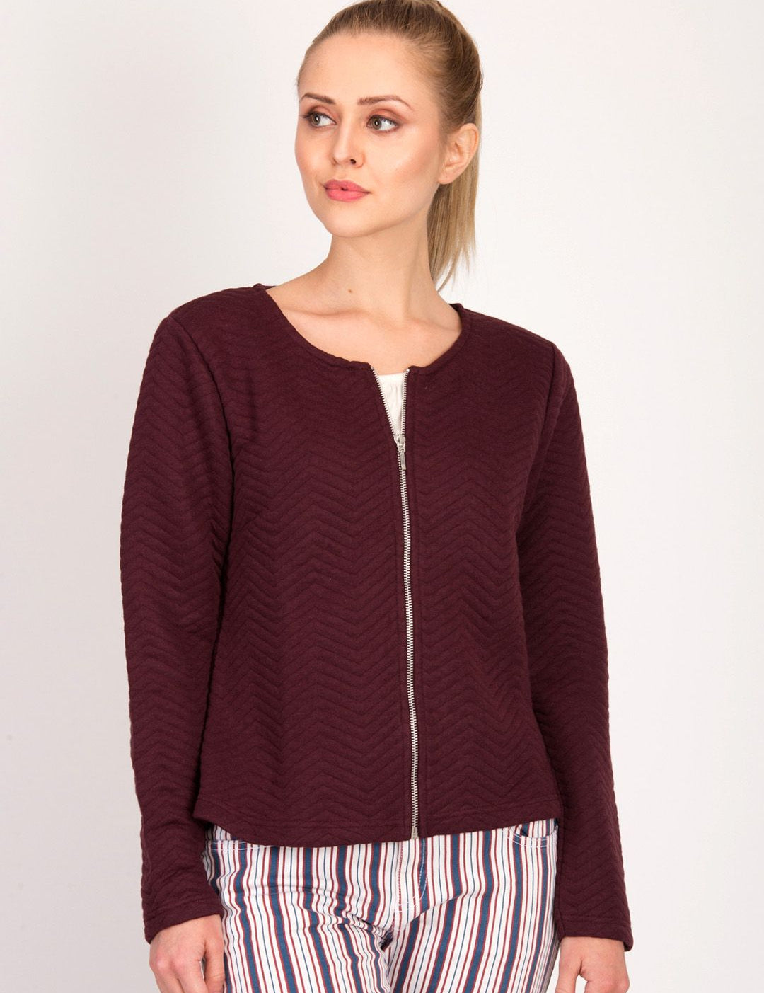 Kotty Women Maroon Self Design Open Front Jacket