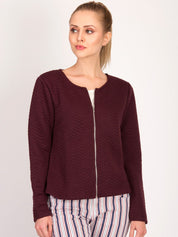 Kotty Women Maroon Self Design Open Front Jacket
