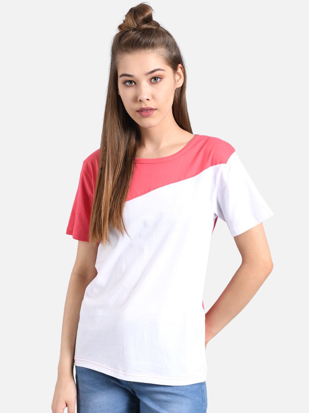 Kotty Women Pack Of 2 Multicoloured Colourblocked Round Neck T-shirts