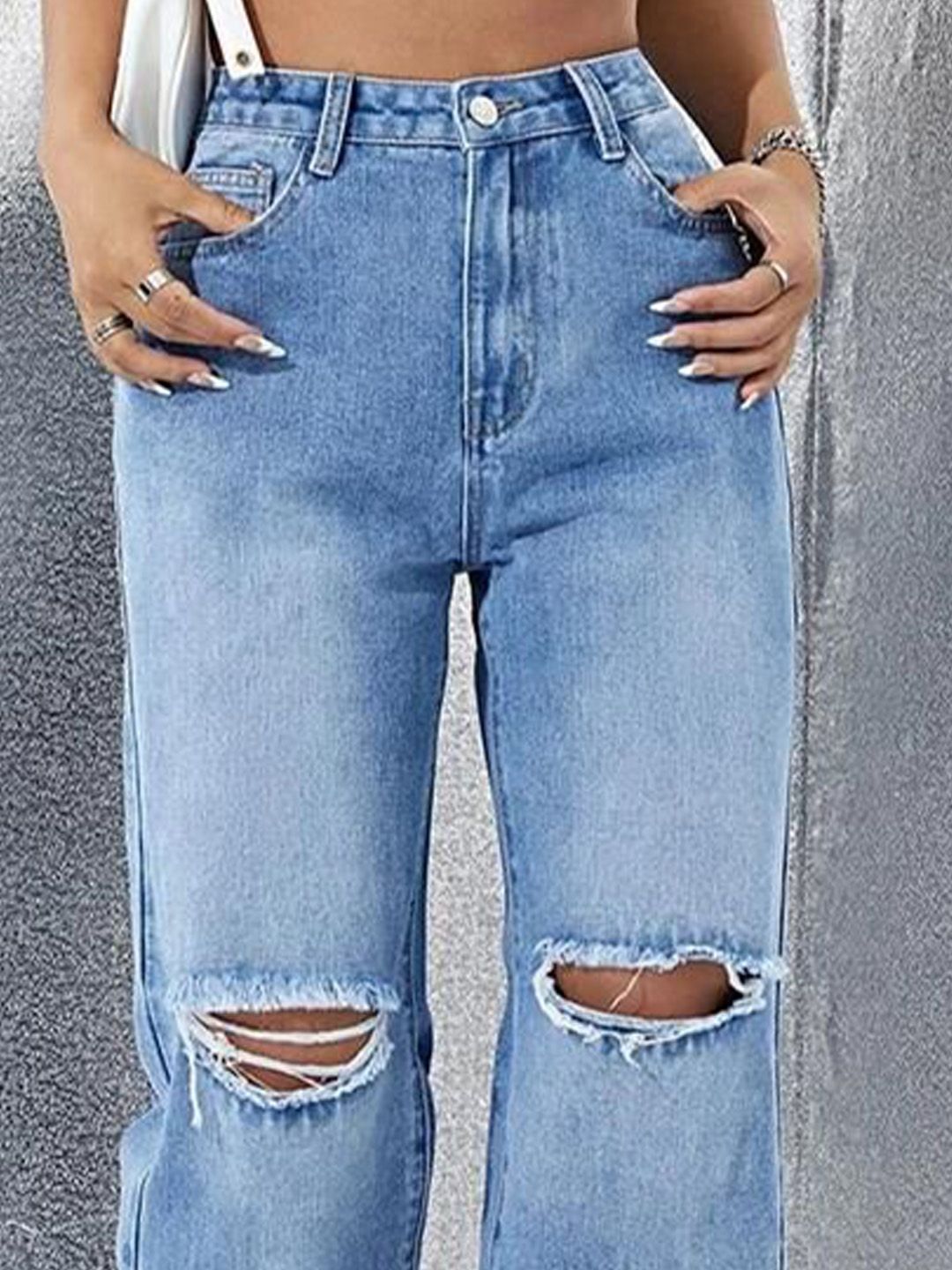 Kotty Women Straight Fit High-Rise Clean Look Light Fade Stretchable Jeans