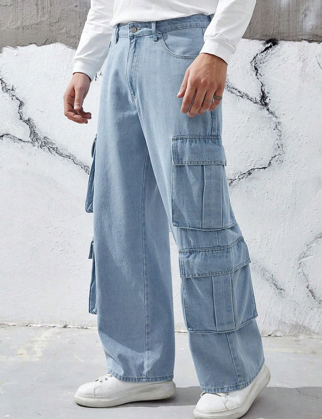 Kotty Men Relaxed Fit Low-Rise Stretchable Cargo Jeans