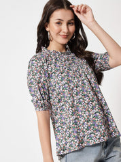 Kotty Women Grey Floral Print Crepe Top
