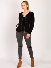 Kotty Women Black Self Design Open Front Jacket