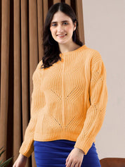 Kotty Women Open Knit Round Neck Pullover Sweater