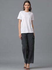 Kotty Women Black Jean Straight Fit High Rise Cargo Stretchable Jeans