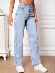 Kotty Women Blue Jean Straight Fit High-Rise Heavy Fade Clean Look Stretchable Jeans