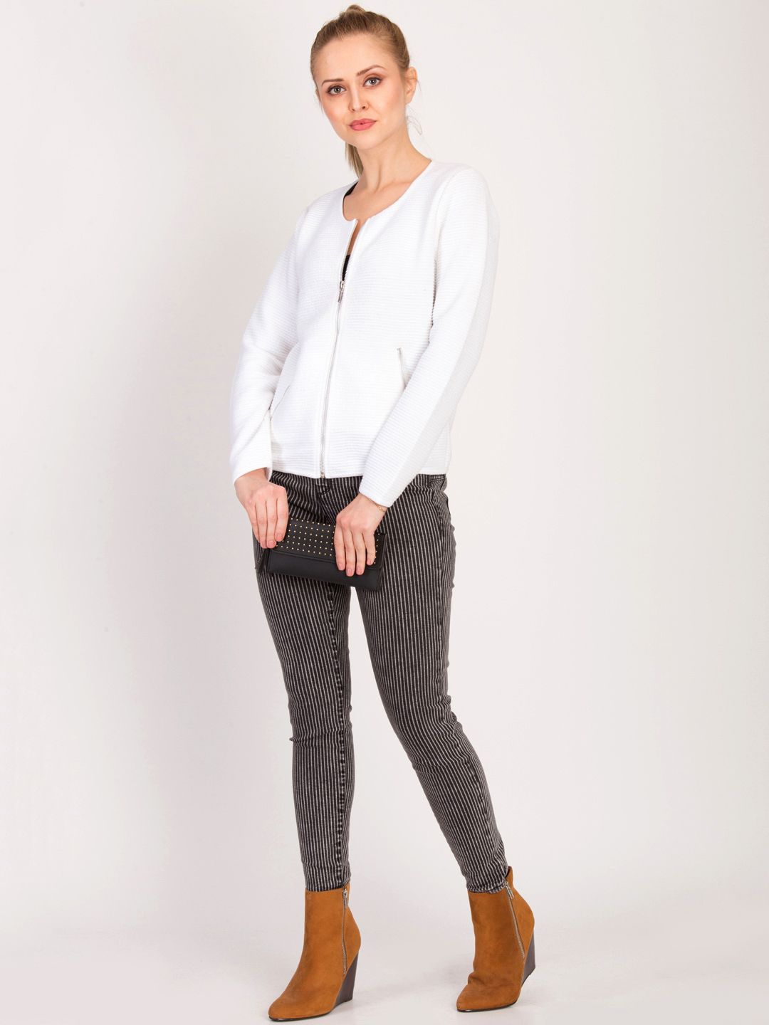 Kotty Women White Self Design Tailored Jacket