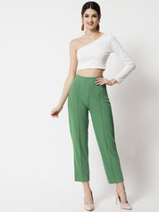 Kotty Women Green Comfort Straight Fit High-Rise Easy Wash Pleated Trousers