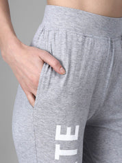 Kotty Women Grey Melange & White Printed Joggers