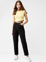 Kotty Women Black Boyfriend Fit High-Rise Clean Look Jeans