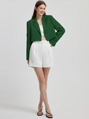 Kotty Green Crop Notched Lapel Collar Regular Fit Blazer