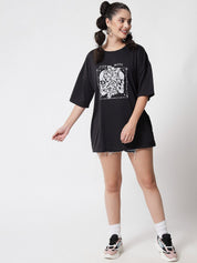 Kotty Women Black Printed Oversized T-shirt